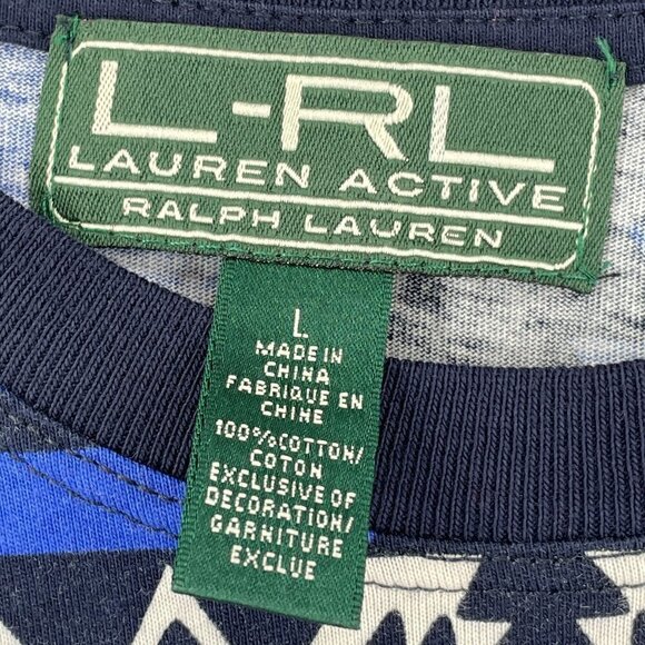 Ralph Lauren LRL Tribal Print Navy Multi-Color Long Sleeve Tee Women's Large - Picture 5 of 6